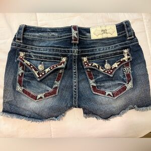 Miss Me Blue Denim Shorts with Red and White Accents
